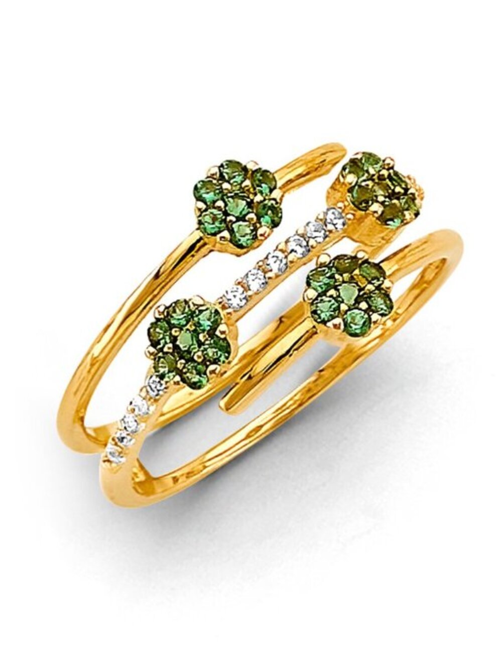 New 14K Yellow Gold Green Flower CZ Ring size 7
